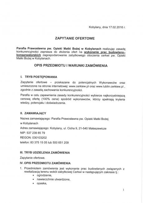 Parafia w Kobylanach poszukuje wykonawcy na prace zagospodarowania otoczenia cerkwi