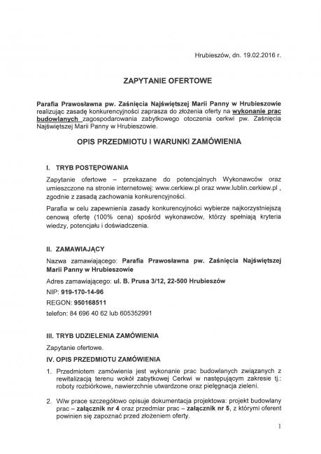Parafia w Hrubieszowie poszukuje wykonawcy na prace zagospodarowania otoczenia cerkwi