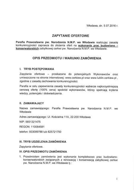 Parafia we Włodawie poszukuje wykonawcy na prace budowlano-konserwatorskie cerkwi we Włodawie