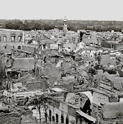 Zniszczona chrześcijańska dzielnica Damaszku po wydarzeniach 1860-61