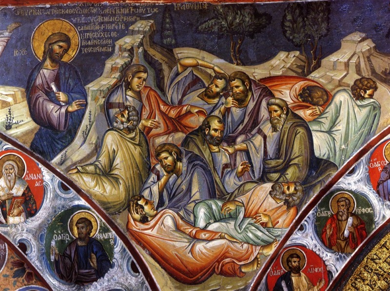 Wielki Piątek. Modlitwa o Kielichu. Początek XIV wieku, fresk monasteru Watopedi, Atos.